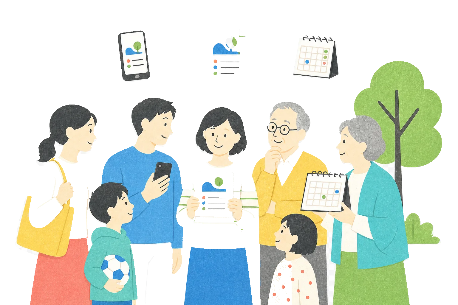 町内会のお知らせ作成や情報共有を表したイラスト
